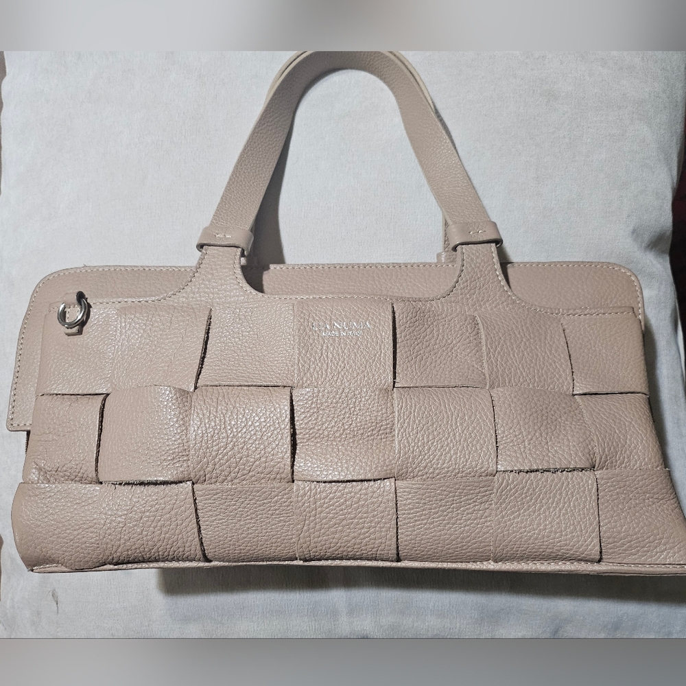 Lia Numa Woven Quilted Leather Tote Purse Bag  Medium